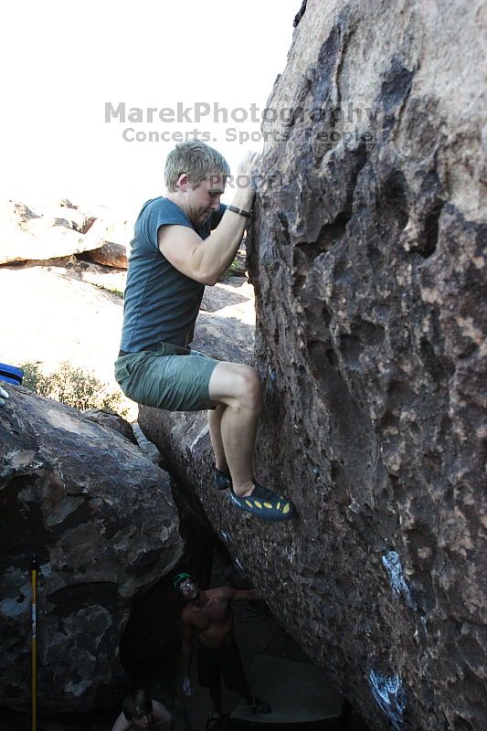 Rock climbing in Hueco Tanks State Park and Historic Site during the Hueco Tanks Awesome Fest 2.0 trip, Sunday, September 05, 2010.
Filename: SRM_20100905_19150539.JPG
Aperture: f/5.6
Shutter Speed: 1/250
Body: Canon EOS 20D
Lens: Canon EF 16-35mm f/2.8 L