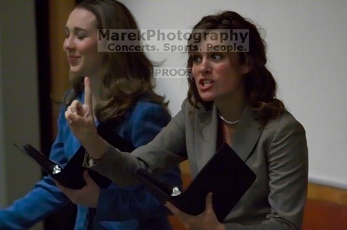 Caetlin Mangan and Mary Kate Raffetto rehearse their Duo Interpretive of Scott Orgon's "China." The University of Texas' Speech Team will compete in the American Forensic Association’s National Individual Events Tournament (AFA NIET) in Gainesville, Flori
Filename: SRM_20060325_140928_8.jpg
Aperture: f/3.5
Shutter Speed: 1/160
Body: Canon EOS 20D
Lens: Canon EF 80-200mm f/2.8 L