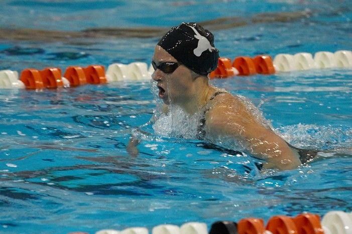 Mary Beck of the Longhorn Aquatic swim team placed 7th overall in the 200 IM Prelims with a time of 2:02.47 at the Speedo American Short Course Championships.
Filename: SRM_20060304_112214_3.jpg
Aperture: f/4.0
Shutter Speed: 1/320
Body: Canon EOS 20D
Lens: Canon EF 80-200mm f/2.8 L
