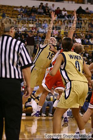 The Georgia Tech women's basketball team played Clemson.

Filename: img_0554_std.jpg
Aperture: f/2.8
Shutter Speed: 1/320
Body: Canon EOS DIGITAL REBEL
Lens: Canon EF 80-200mm f/2.8 L