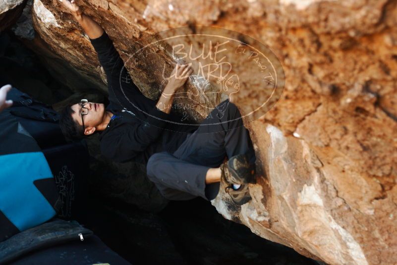 Bouldering in Hueco Tanks on 11/02/2018 with Blue Lizard Climbing and Yoga
Filename: SRM_20181102_1023160.jpg
Aperture: f/4.0
Shutter Speed: 1/160
Body: Canon EOS-1D Mark II
Lens: Canon EF 50mm f/1.8 II