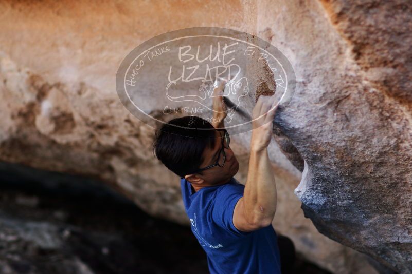 Bouldering in Hueco Tanks on 11/02/2018 with Blue Lizard Climbing and Yoga
Filename: SRM_20181102_1157431.jpg
Aperture: f/2.0
Shutter Speed: 1/400
Body: Canon EOS-1D Mark II
Lens: Canon EF 85mm f/1.2 L II