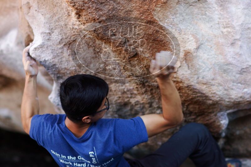 Bouldering in Hueco Tanks on 11/02/2018 with Blue Lizard Climbing and Yoga
Filename: SRM_20181102_1201550.jpg
Aperture: f/2.0
Shutter Speed: 1/320
Body: Canon EOS-1D Mark II
Lens: Canon EF 85mm f/1.2 L II