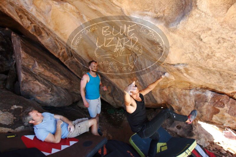 Bouldering in Hueco Tanks on 11/03/2018 with Blue Lizard Climbing and Yoga
Filename: SRM_20181103_1145303.jpg
Aperture: f/5.6
Shutter Speed: 1/250
Body: Canon EOS-1D Mark II
Lens: Canon EF 16-35mm f/2.8 L