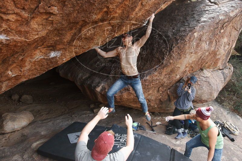 Bouldering in Hueco Tanks on 11/24/2018 with Blue Lizard Climbing and Yoga
Filename: SRM_20181124_1330370.jpg
Aperture: f/5.6
Shutter Speed: 1/250
Body: Canon EOS-1D Mark II
Lens: Canon EF 16-35mm f/2.8 L