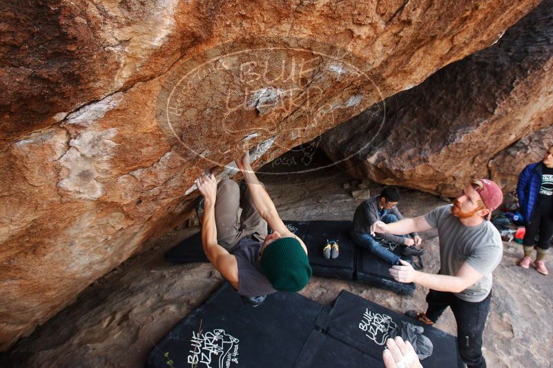 Bouldering in Hueco Tanks on 11/24/2018 with Blue Lizard Climbing and Yoga
Filename: SRM_20181124_1339570.jpg
Aperture: f/7.1
Shutter Speed: 1/250
Body: Canon EOS-1D Mark II
Lens: Canon EF 16-35mm f/2.8 L