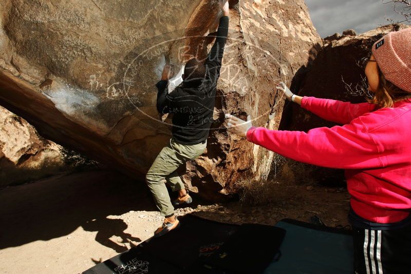 Bouldering in Hueco Tanks on 12/02/2018 with Blue Lizard Climbing and Yoga
Filename: SRM_20181202_1438280.jpg
Aperture: f/8.0
Shutter Speed: 1/250
Body: Canon EOS-1D Mark II
Lens: Canon EF 16-35mm f/2.8 L