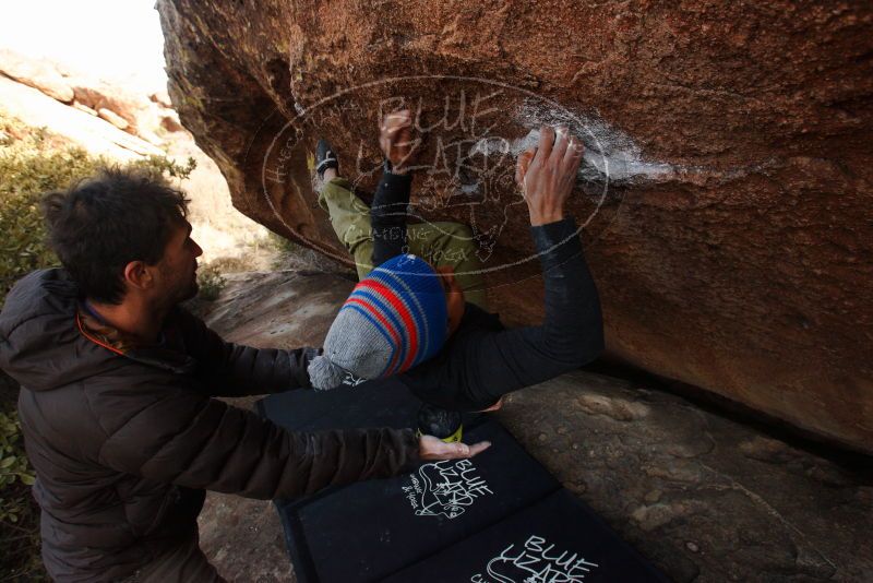 Bouldering in Hueco Tanks on 12/14/2018 with Blue Lizard Climbing and Yoga
Filename: SRM_20181214_1558291.jpg
Aperture: f/6.3
Shutter Speed: 1/250
Body: Canon EOS-1D Mark II
Lens: Canon EF 16-35mm f/2.8 L
