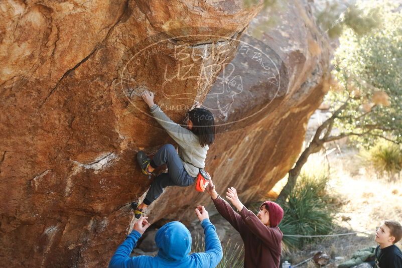 Bouldering in Hueco Tanks on 12/30/2018 with Blue Lizard Climbing and Yoga
Filename: SRM_20181230_1559160.jpg
Aperture: f/3.2
Shutter Speed: 1/400
Body: Canon EOS-1D Mark II
Lens: Canon EF 50mm f/1.8 II