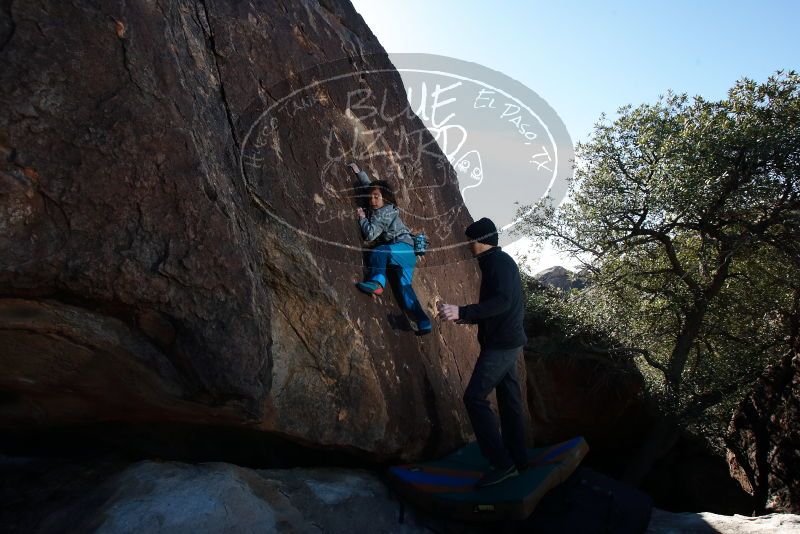 Bouldering in Hueco Tanks on 01/01/2019 with Blue Lizard Climbing and Yoga
Filename: SRM_20190101_1218370.jpg
Aperture: f/7.1
Shutter Speed: 1/250
Body: Canon EOS-1D Mark II
Lens: Canon EF 16-35mm f/2.8 L