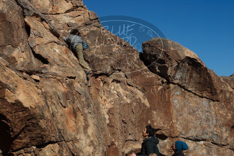 Bouldering in Hueco Tanks on 12/31/2018 with Blue Lizard Climbing and Yoga
Filename: SRM_20181231_1448330.jpg
Aperture: f/6.3
Shutter Speed: 1/500
Body: Canon EOS-1D Mark II
Lens: Canon EF 50mm f/1.8 II