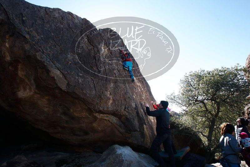 Bouldering in Hueco Tanks on 01/01/2019 with Blue Lizard Climbing and Yoga
Filename: SRM_20190101_1225110.jpg
Aperture: f/7.1
Shutter Speed: 1/250
Body: Canon EOS-1D Mark II
Lens: Canon EF 16-35mm f/2.8 L