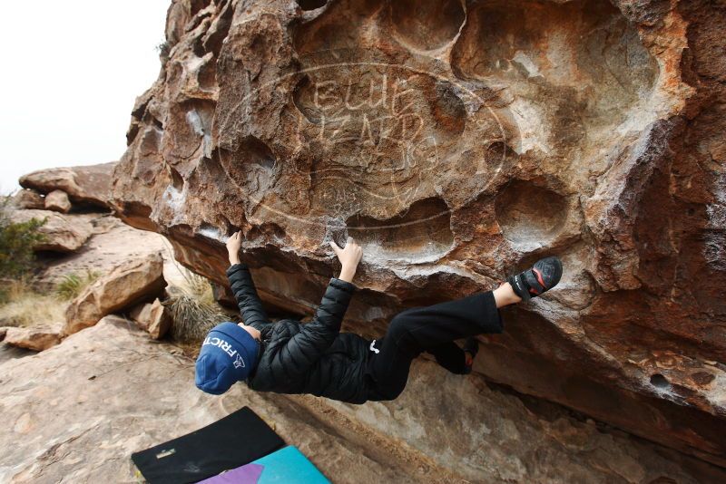 Bouldering in Hueco Tanks on 12/28/2018 with Blue Lizard Climbing and Yoga
Filename: SRM_20181228_0959200.jpg
Aperture: f/5.6
Shutter Speed: 1/200
Body: Canon EOS-1D Mark II
Lens: Canon EF 16-35mm f/2.8 L