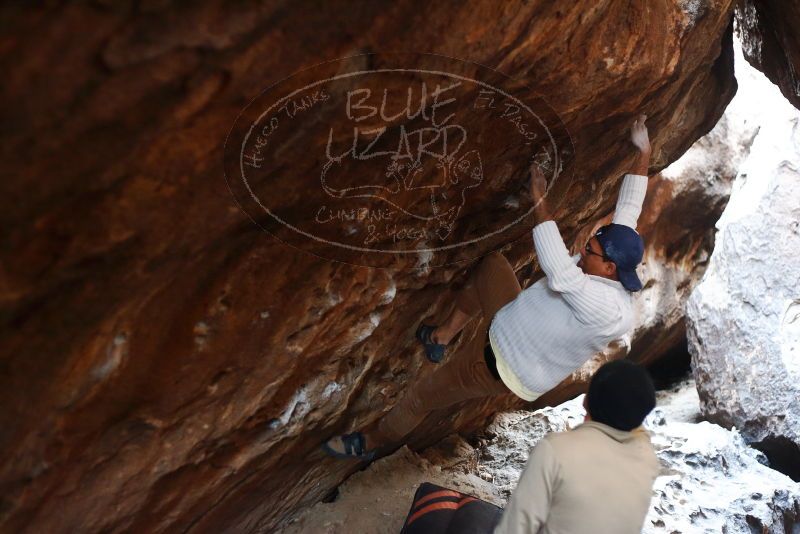 Bouldering in Hueco Tanks on 01/18/2019 with Blue Lizard Climbing and Yoga
Filename: SRM_20190118_1609240.jpg
Aperture: f/2.5
Shutter Speed: 1/100
Body: Canon EOS-1D Mark II
Lens: Canon EF 50mm f/1.8 II
