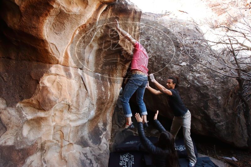 Bouldering in Hueco Tanks on 01/21/2019 with Blue Lizard Climbing and Yoga
Filename: SRM_20190121_1239051.jpg
Aperture: f/4.5
Shutter Speed: 1/200
Body: Canon EOS-1D Mark II
Lens: Canon EF 16-35mm f/2.8 L
