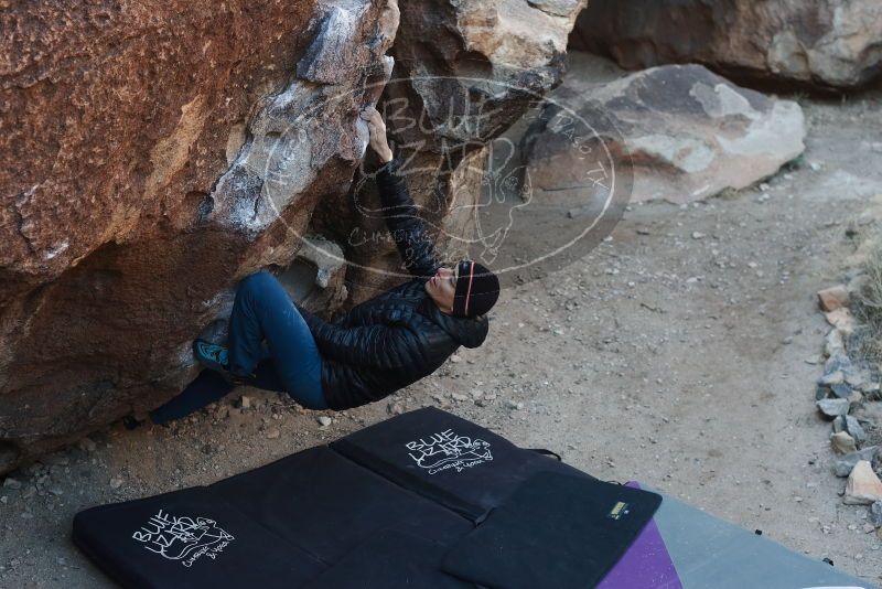 Bouldering in Hueco Tanks on 01/26/2019 with Blue Lizard Climbing and Yoga
Filename: SRM_20190126_1021580.jpg
Aperture: f/3.5
Shutter Speed: 1/250
Body: Canon EOS-1D Mark II
Lens: Canon EF 50mm f/1.8 II