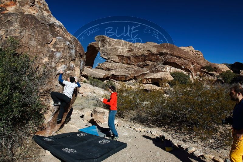 Bouldering in Hueco Tanks on 01/26/2019 with Blue Lizard Climbing and Yoga
Filename: SRM_20190126_1050040.jpg
Aperture: f/8.0
Shutter Speed: 1/250
Body: Canon EOS-1D Mark II
Lens: Canon EF 16-35mm f/2.8 L