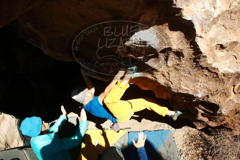 Bouldering in Hueco Tanks on 01/26/2019 with Blue Lizard Climbing and Yoga
Filename: SRM_20190126_1259180.jpg
Aperture: f/9.0
Shutter Speed: 1/320
Body: Canon EOS-1D Mark II
Lens: Canon EF 16-35mm f/2.8 L