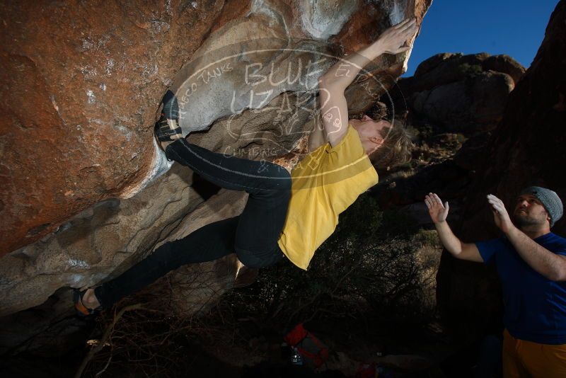 Bouldering in Hueco Tanks on 01/26/2019 with Blue Lizard Climbing and Yoga
Filename: SRM_20190126_1659330.jpg
Aperture: f/6.3
Shutter Speed: 1/250
Body: Canon EOS-1D Mark II
Lens: Canon EF 16-35mm f/2.8 L