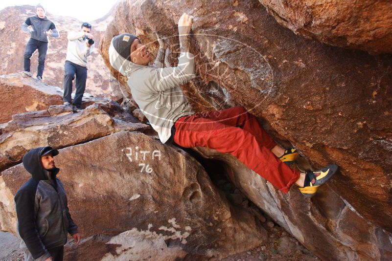 Bouldering in Hueco Tanks on 02/17/2019 with Blue Lizard Climbing and Yoga
Filename: SRM_20190217_1106570.jpg
Aperture: f/4.5
Shutter Speed: 1/320
Body: Canon EOS-1D Mark II
Lens: Canon EF 16-35mm f/2.8 L