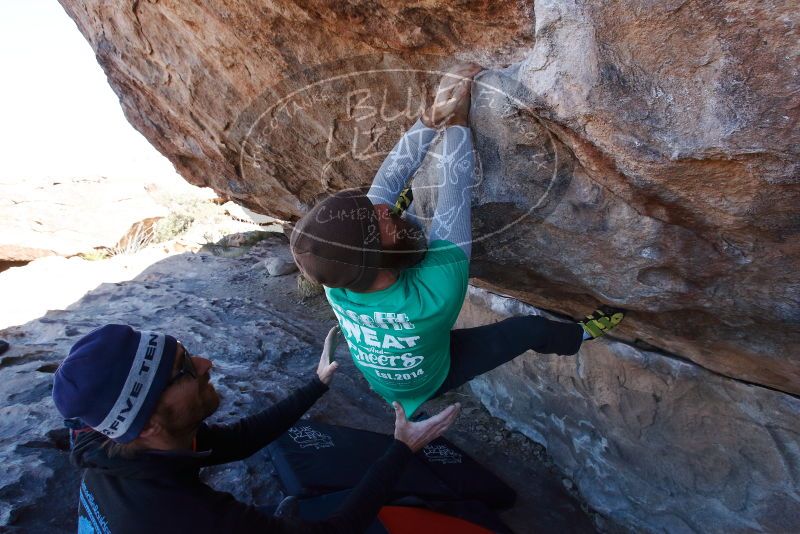 Bouldering in Hueco Tanks on 02/22/2019 with Blue Lizard Climbing and Yoga
Filename: SRM_20190222_1147030.jpg
Aperture: f/8.0
Shutter Speed: 1/250
Body: Canon EOS-1D Mark II
Lens: Canon EF 16-35mm f/2.8 L