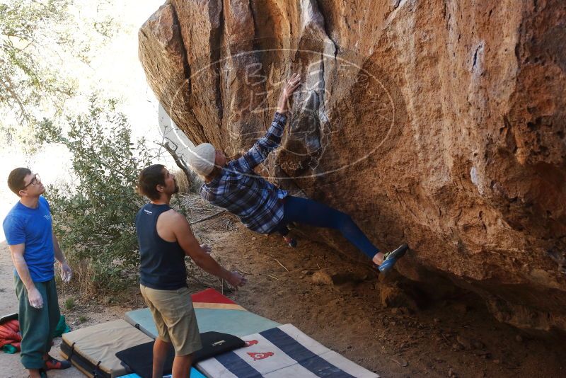 Bouldering in Hueco Tanks on 02/24/2019 with Blue Lizard Climbing and Yoga
Filename: SRM_20190224_1535340.jpg
Aperture: f/4.0
Shutter Speed: 1/500
Body: Canon EOS-1D Mark II
Lens: Canon EF 50mm f/1.8 II
