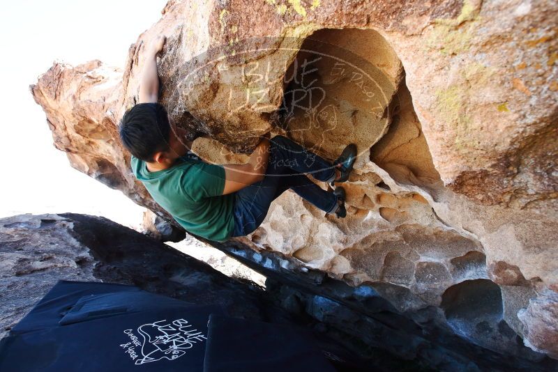 Bouldering in Hueco Tanks on 03/03/2019 with Blue Lizard Climbing and Yoga
Filename: SRM_20190303_1301590.jpg
Aperture: f/5.6
Shutter Speed: 1/320
Body: Canon EOS-1D Mark II
Lens: Canon EF 16-35mm f/2.8 L