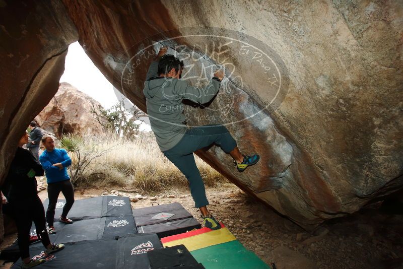 Bouldering in Hueco Tanks on 03/10/2019 with Blue Lizard Climbing and Yoga

Filename: SRM_20190310_1122290.jpg
Aperture: f/5.6
Shutter Speed: 1/250
Body: Canon EOS-1D Mark II
Lens: Canon EF 16-35mm f/2.8 L
