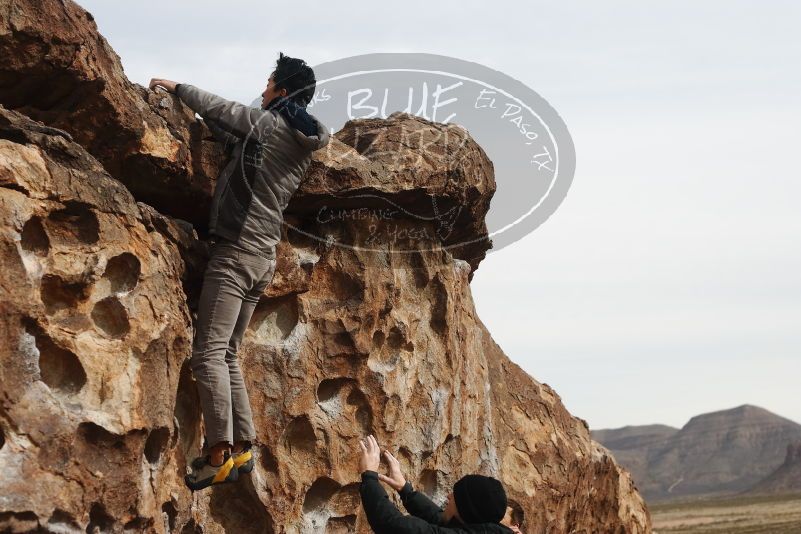 Bouldering in Hueco Tanks on 03/30/2019 with Blue Lizard Climbing and Yoga

Filename: SRM_20190330_0939380.jpg
Aperture: f/4.0
Shutter Speed: 1/1250
Body: Canon EOS-1D Mark II
Lens: Canon EF 50mm f/1.8 II
