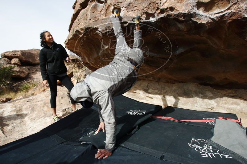 Bouldering in Hueco Tanks on 03/30/2019 with Blue Lizard Climbing and Yoga
Filename: SRM_20190330_1012520.jpg
Aperture: f/5.6
Shutter Speed: 1/400
Body: Canon EOS-1D Mark II
Lens: Canon EF 16-35mm f/2.8 L