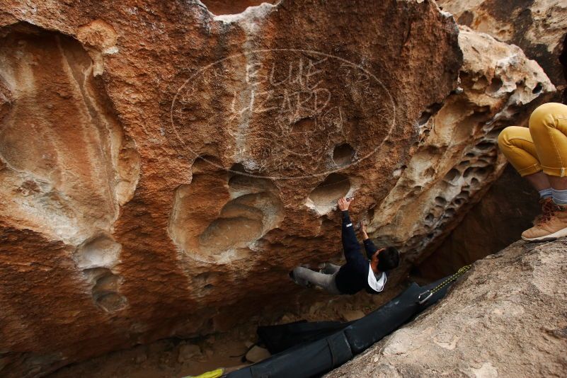 Bouldering in Hueco Tanks on 03/30/2019 with Blue Lizard Climbing and Yoga
Filename: SRM_20190330_1453320.jpg
Aperture: f/5.6
Shutter Speed: 1/250
Body: Canon EOS-1D Mark II
Lens: Canon EF 16-35mm f/2.8 L