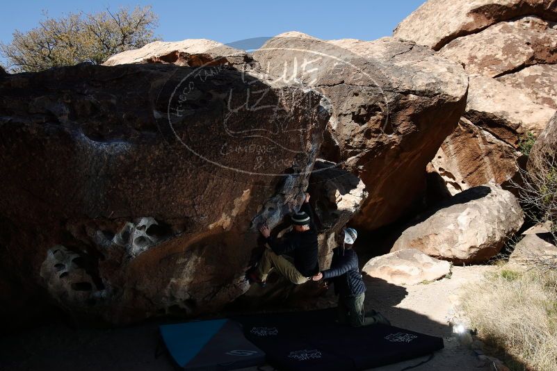 Bouldering in Hueco Tanks on 03/31/2019 with Blue Lizard Climbing and Yoga
Filename: SRM_20190331_1035090.jpg
Aperture: f/6.3
Shutter Speed: 1/250
Body: Canon EOS-1D Mark II
Lens: Canon EF 16-35mm f/2.8 L