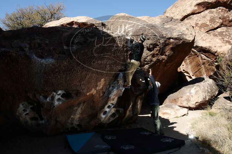 Bouldering in Hueco Tanks on 03/31/2019 with Blue Lizard Climbing and Yoga

Filename: SRM_20190331_1035430.jpg
Aperture: f/6.3
Shutter Speed: 1/250
Body: Canon EOS-1D Mark II
Lens: Canon EF 16-35mm f/2.8 L